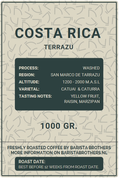 Costa Rica 1000g verse gebrande koffie uit eigen branderij van Barista Brothers