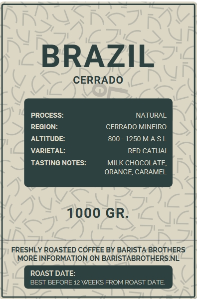 Brazil Cerrado 1000g vers gebrande koffie uit eigen branderij Barista Brothers